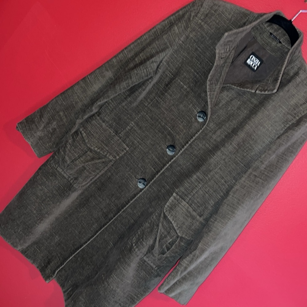 Cinzia Rocca Velour Army Green Coat Made in Italy